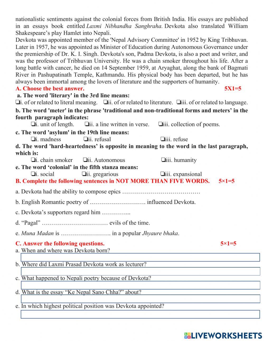 English Online Exam Grade 11