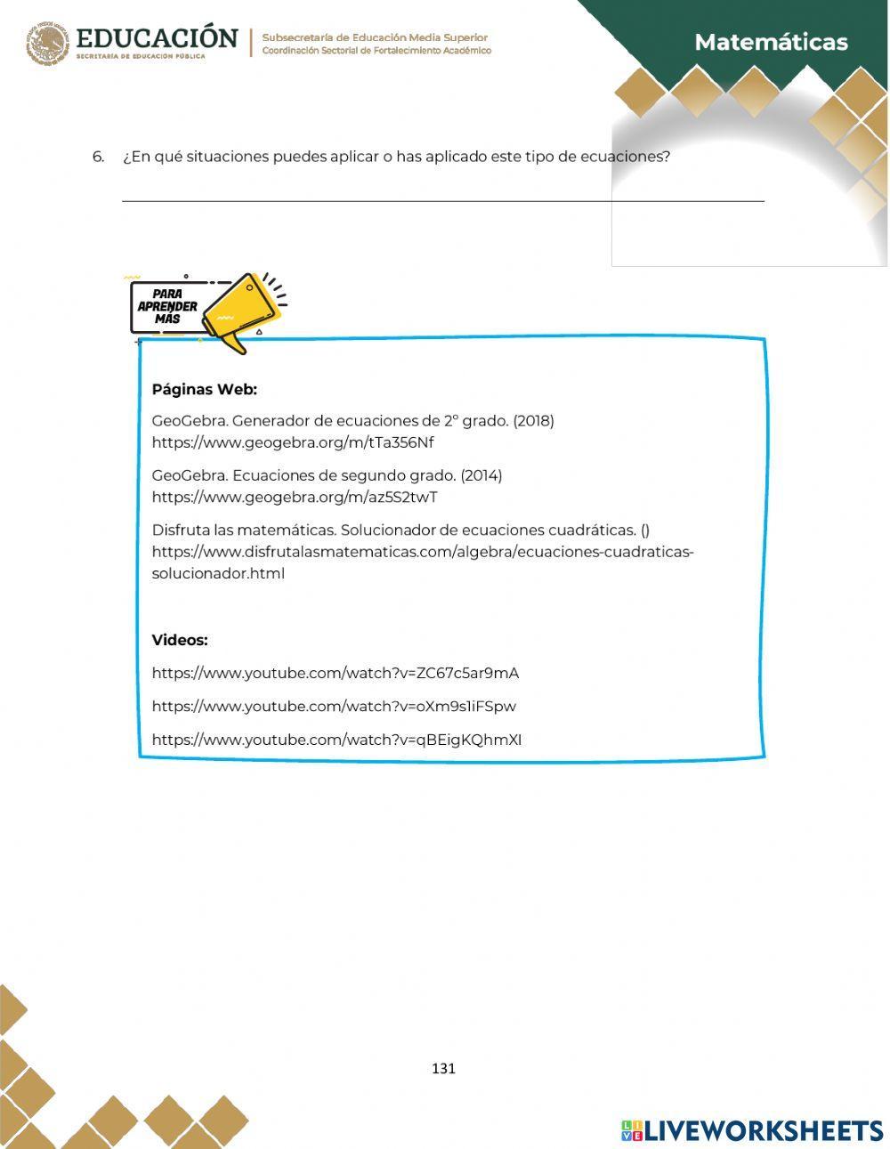 8. Ecuaciones cuadráticas