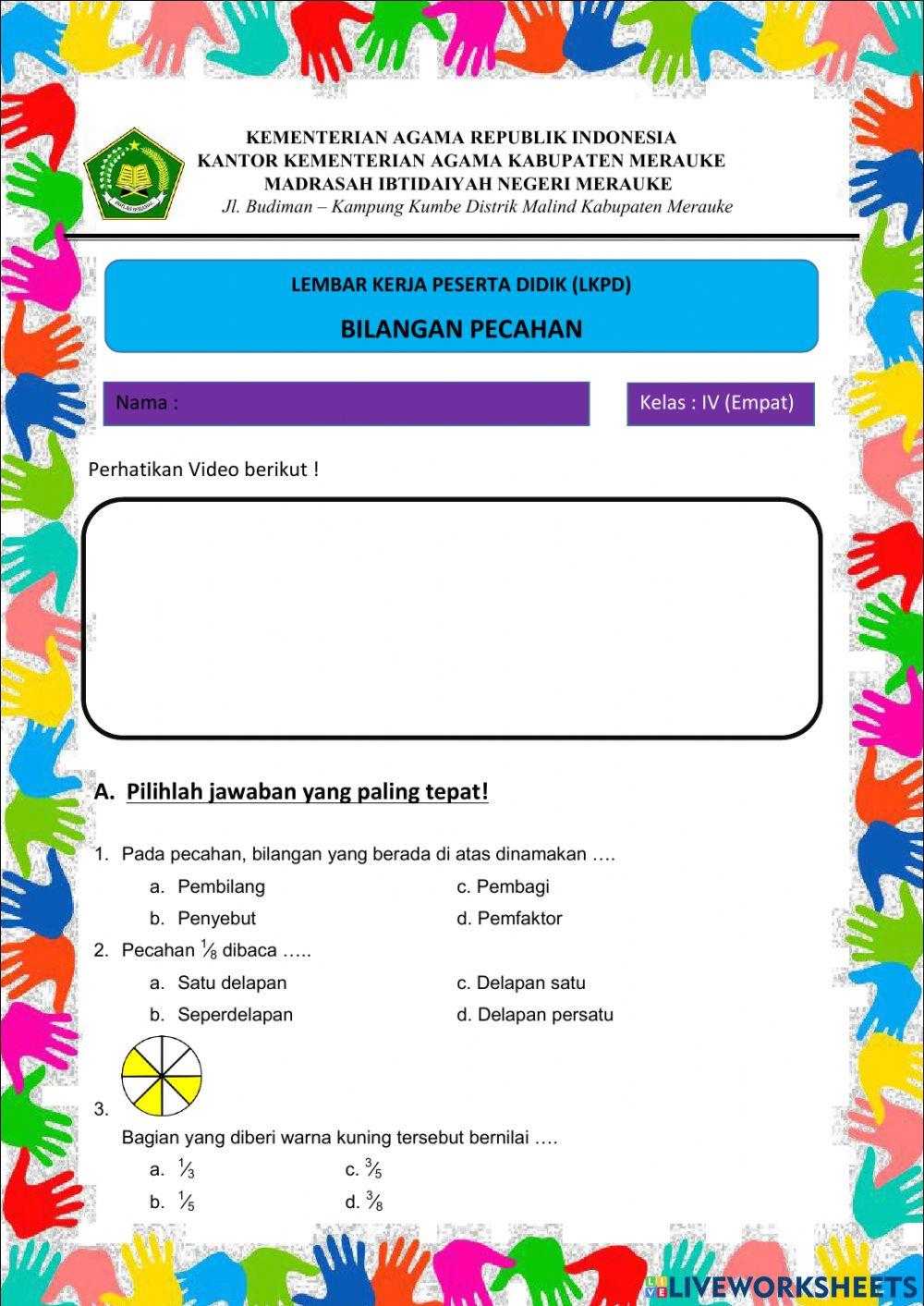 LKPD MATEMATIKA KELAS 4-BILANGAN PECAHAN