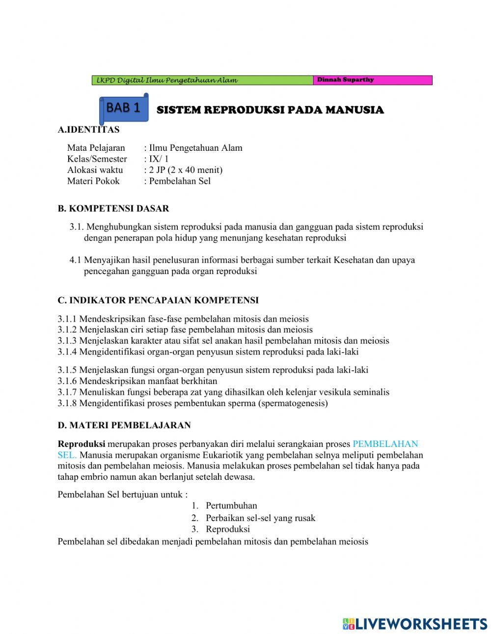LKPD Sistem Reproduksi Pada Manusia