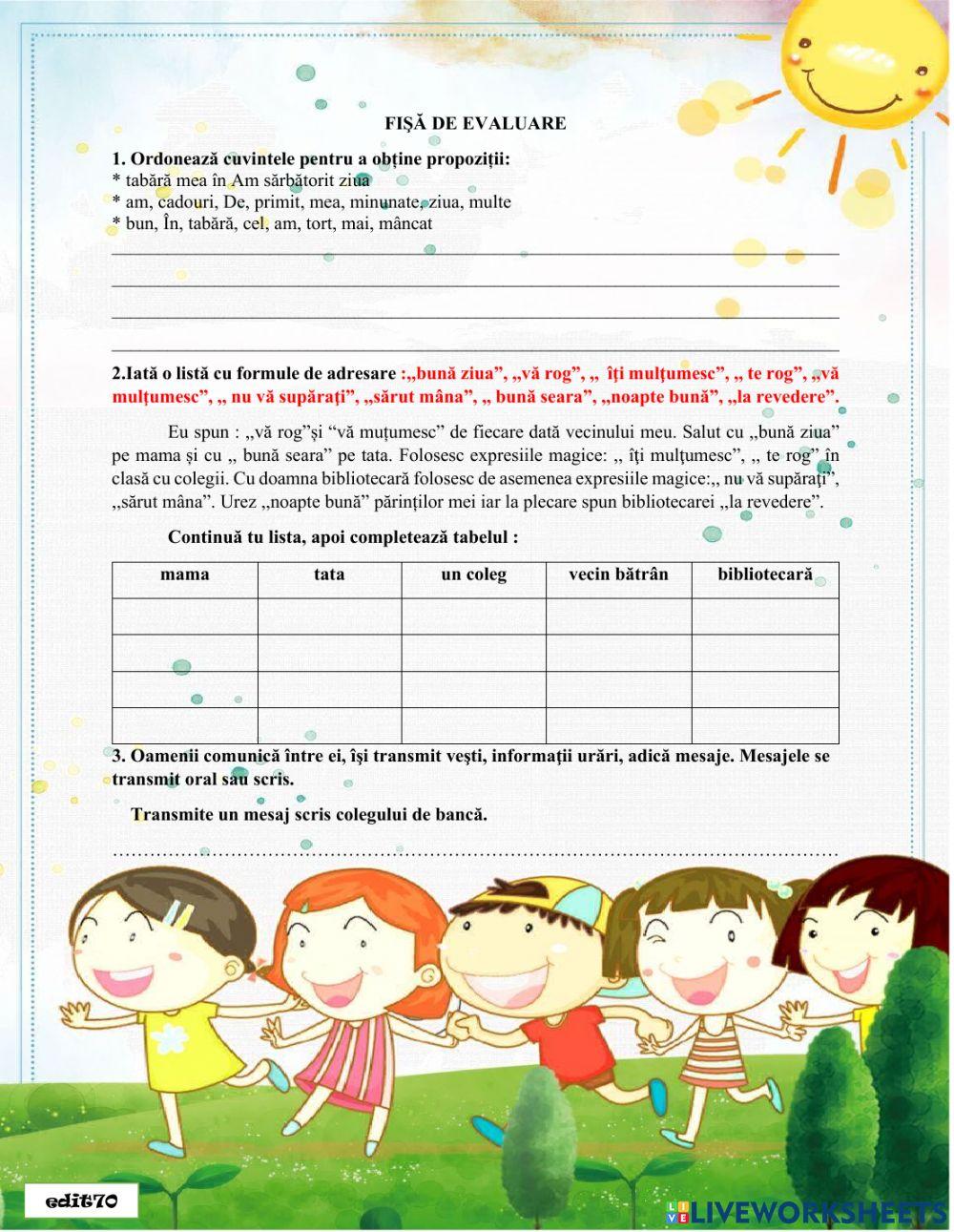 Formule de adresare-Fișă de evaluare