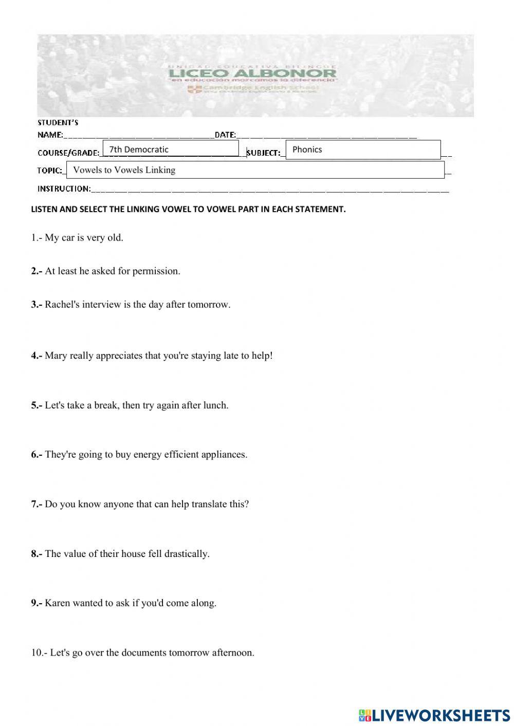 Vowels to Vowels Linking
