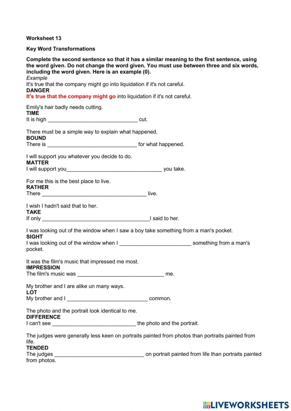 Key Word Transformation 13