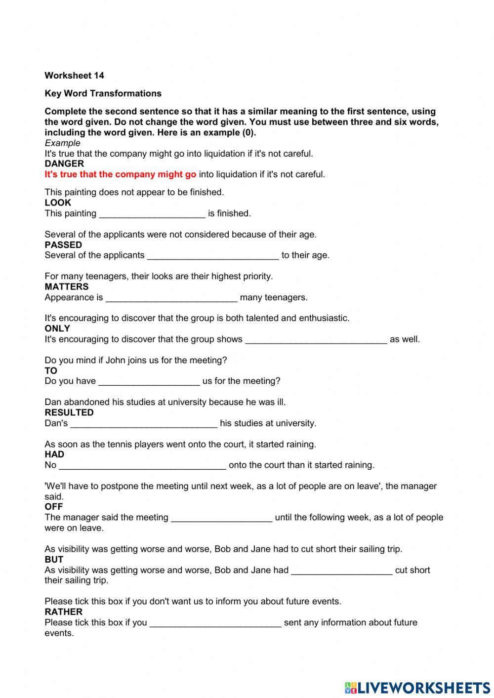 Key Word Transformation 14