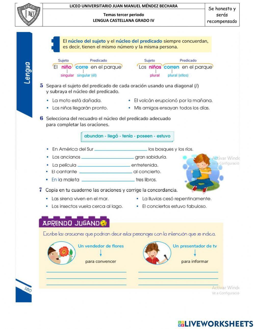 Núcleo del sujeto y núcleo del predicado