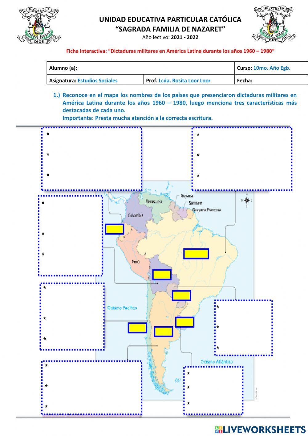 Ficha interactiva - Dictaduras militares en América Latina. Ficha interactiva - Dictaduras militares en América Latina.