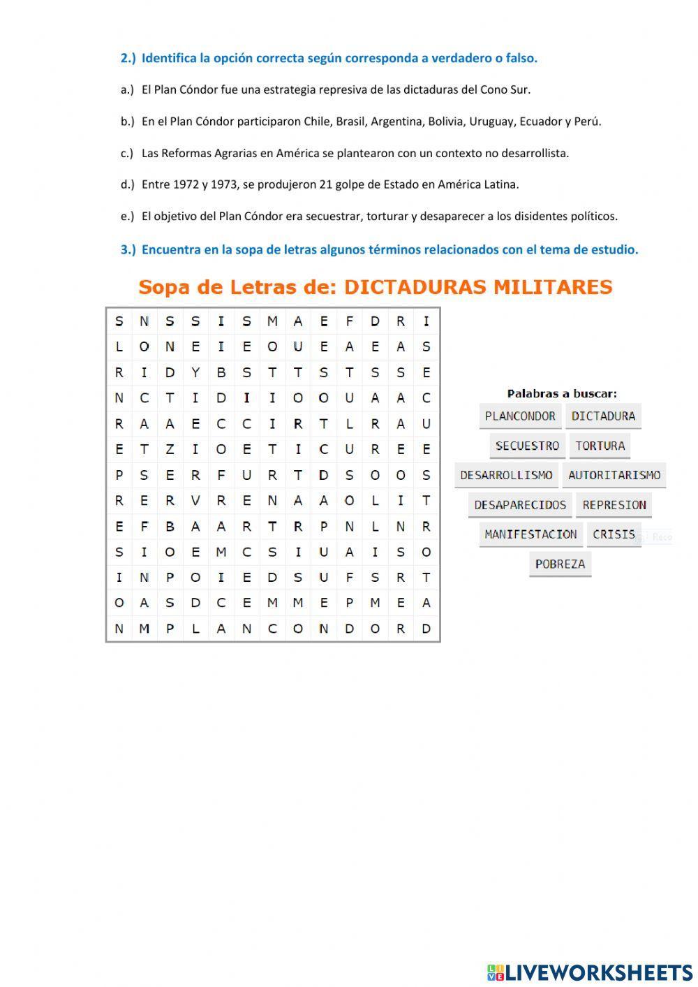 Ficha interactiva - Dictaduras militares en América Latina. Ficha interactiva - Dictaduras militares en América Latina.