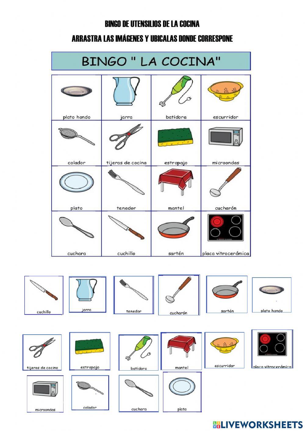 Bingo de utensilios de la cocina