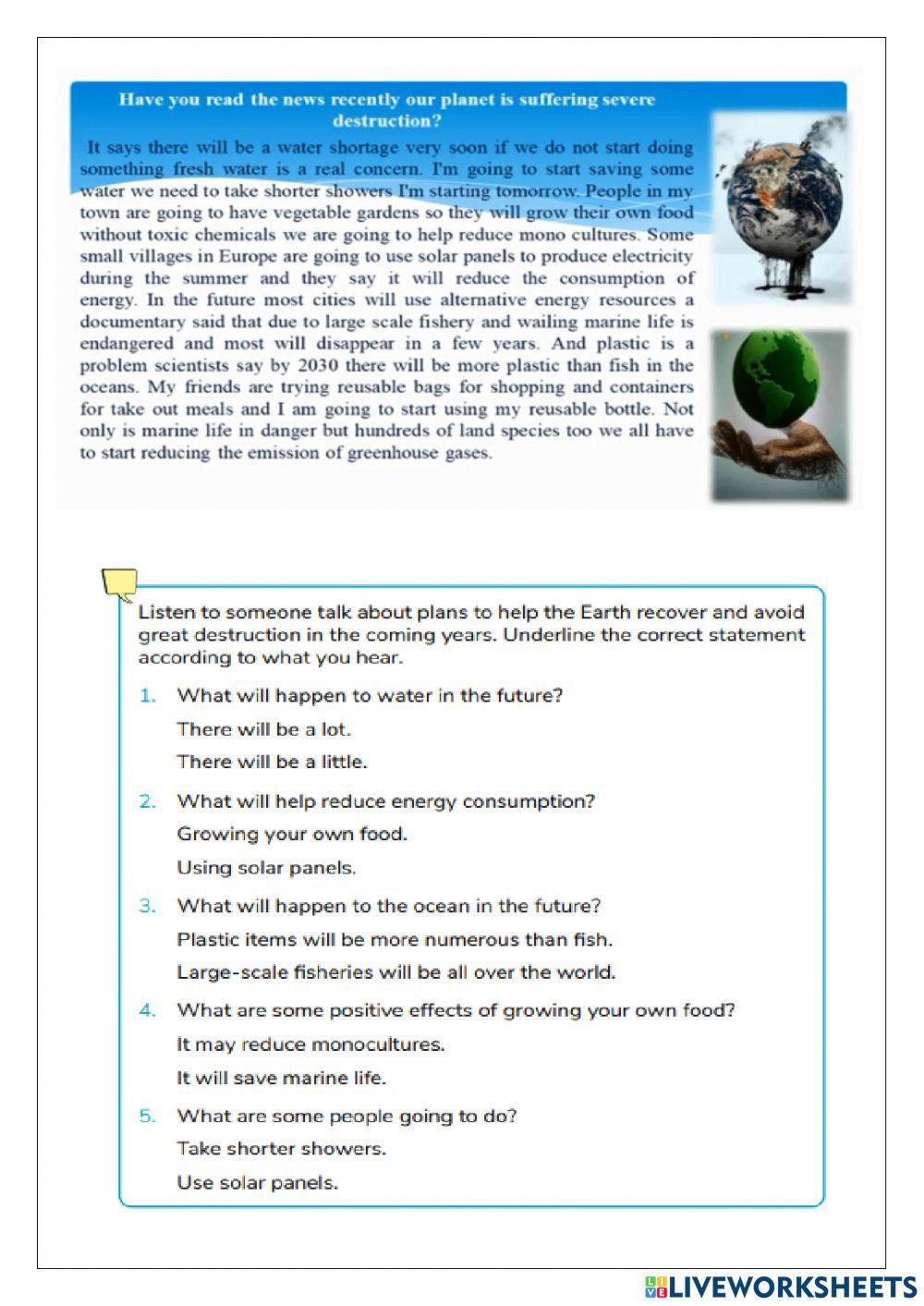 Our Planet One Planet Worksheets Answers