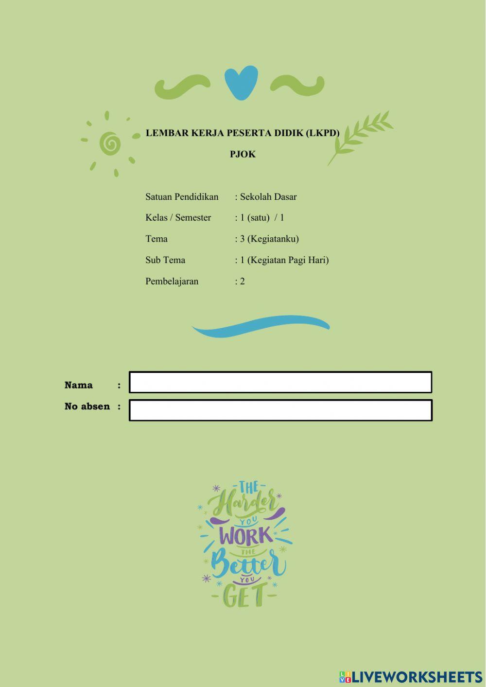 Kelas 1 Tema 3 Subtema 1 PB 2 (PJOK)