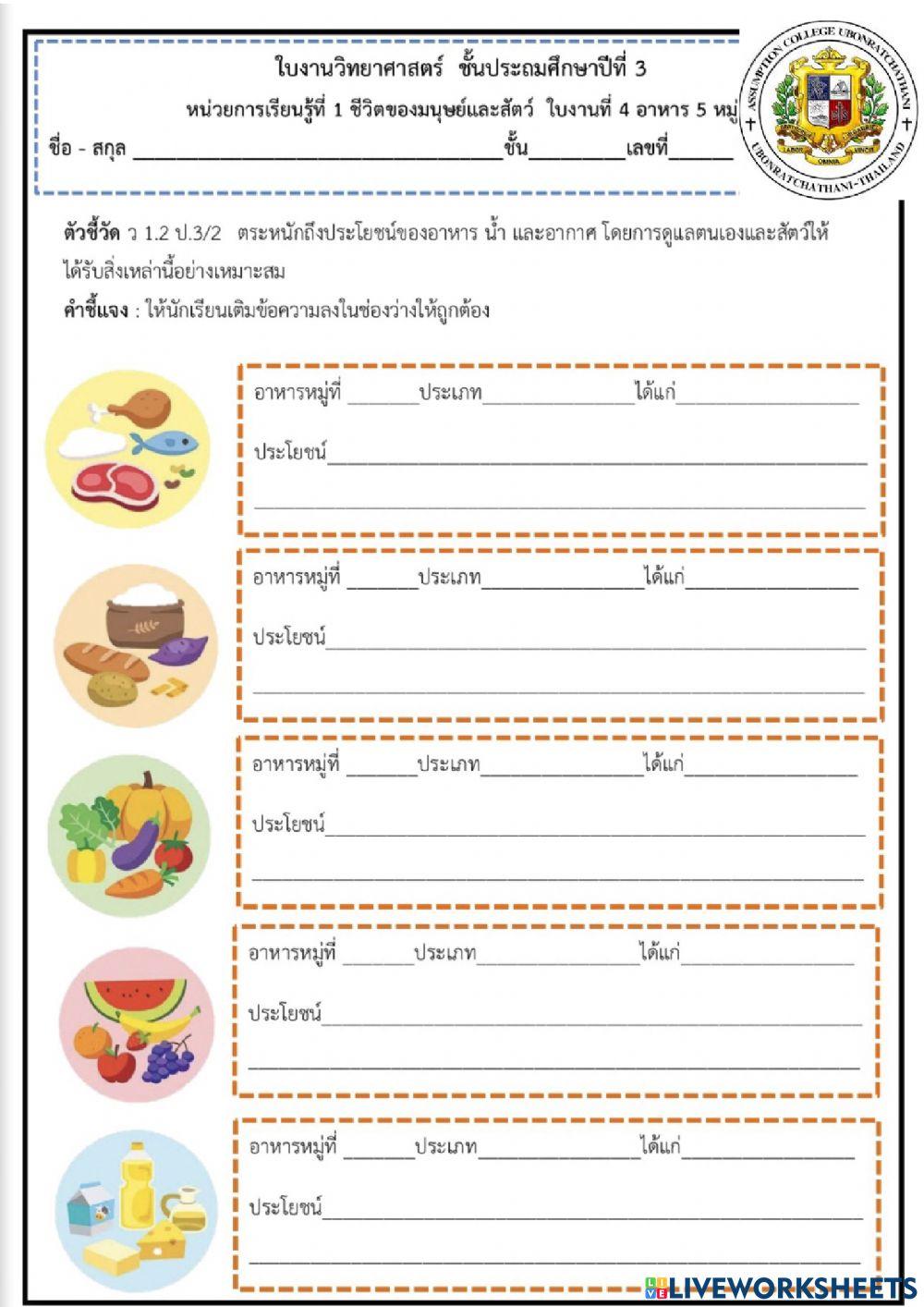 ชีวิตของมนุษย์และสัตว์(อาหารหลัก 5 หมู่)