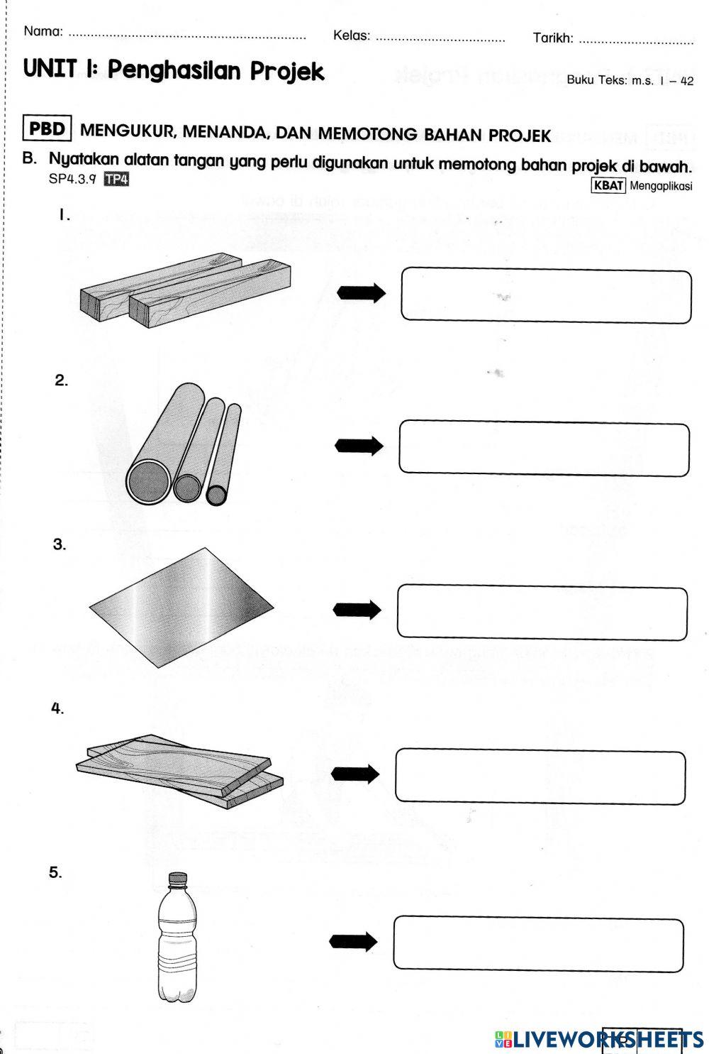 Mengukur Menanda Memotong Bahan Projek ms 17