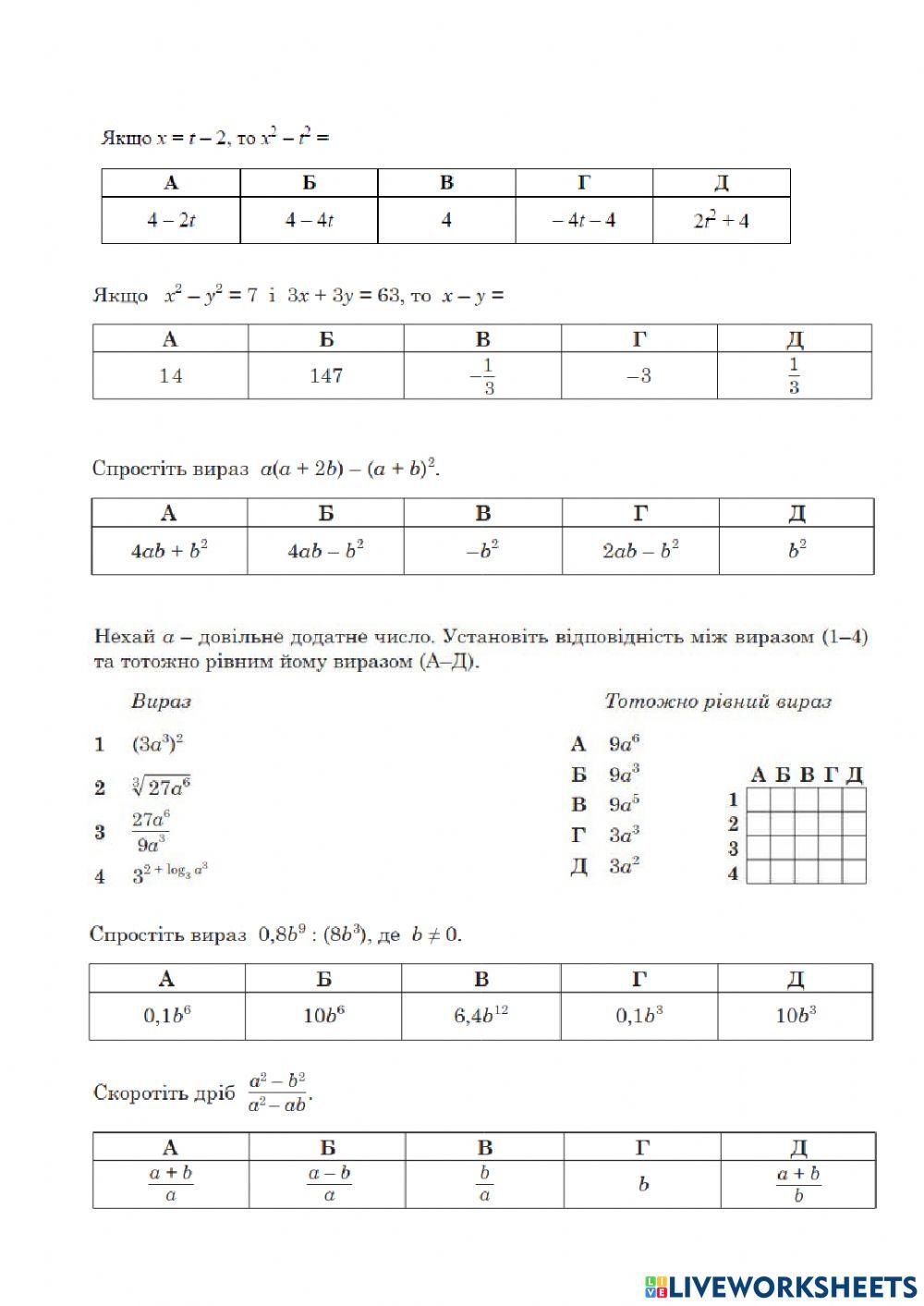 Вирази зі змінними-ЗНО-2