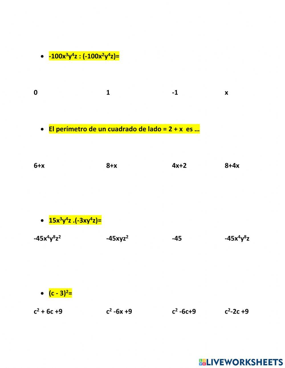Expresiones algebraicas