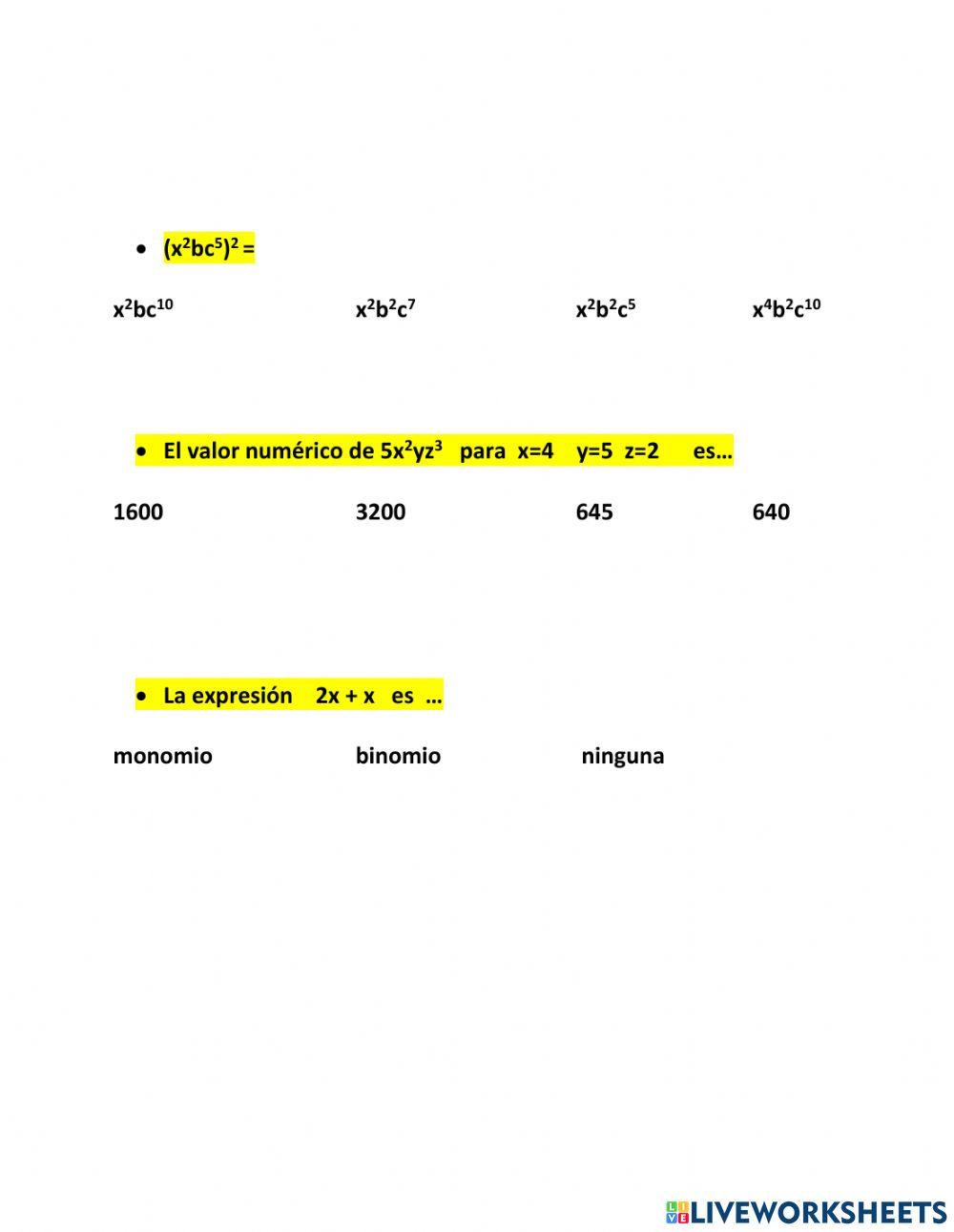 Expresiones algebraicas