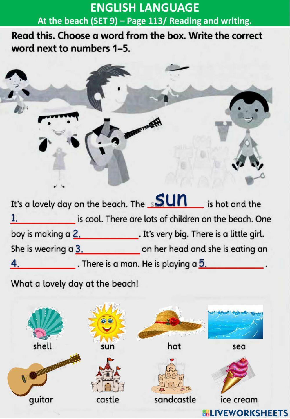 At the beach (9) - listening and writing - I like - I don't like