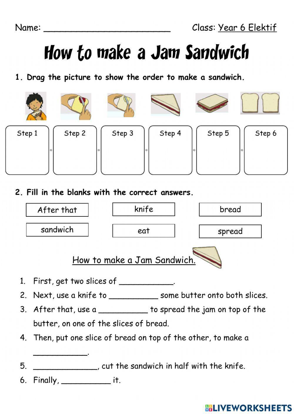 How to make a Jam Sandwich worksheet | Live Worksheets