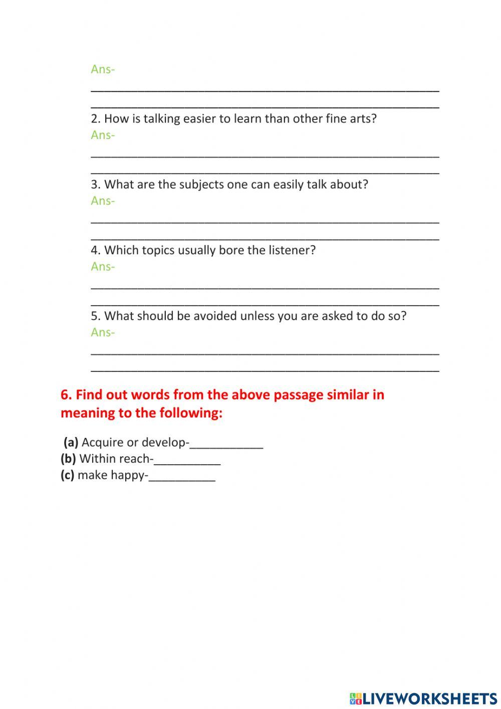 Comprehension for class 6