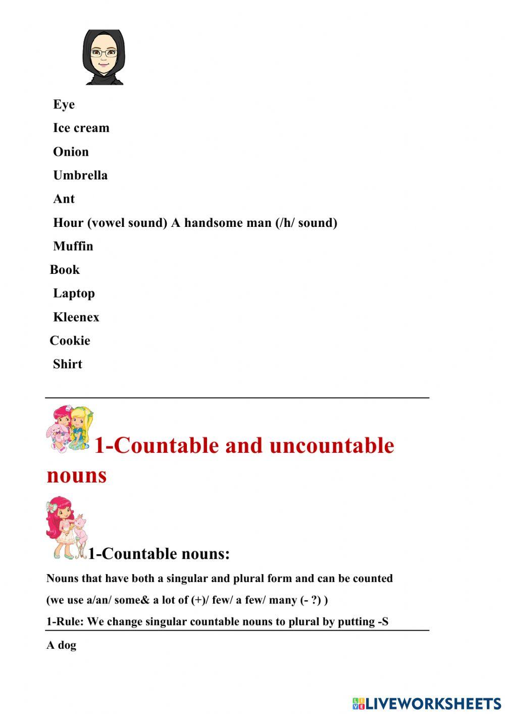 Articles & Countable and uncountable nouns