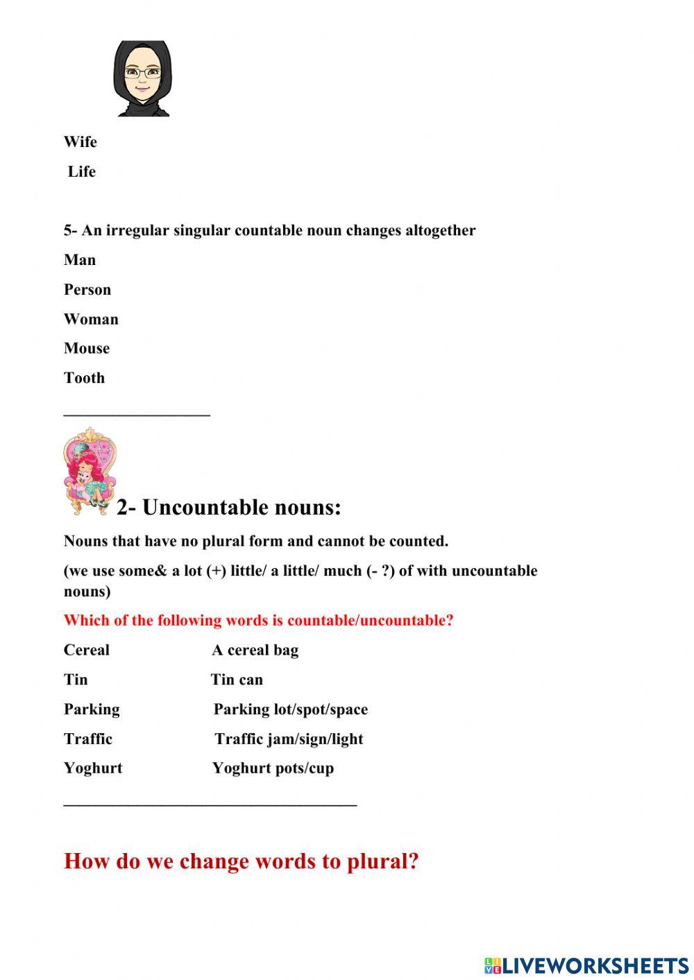 Articles & Countable and uncountable nouns
