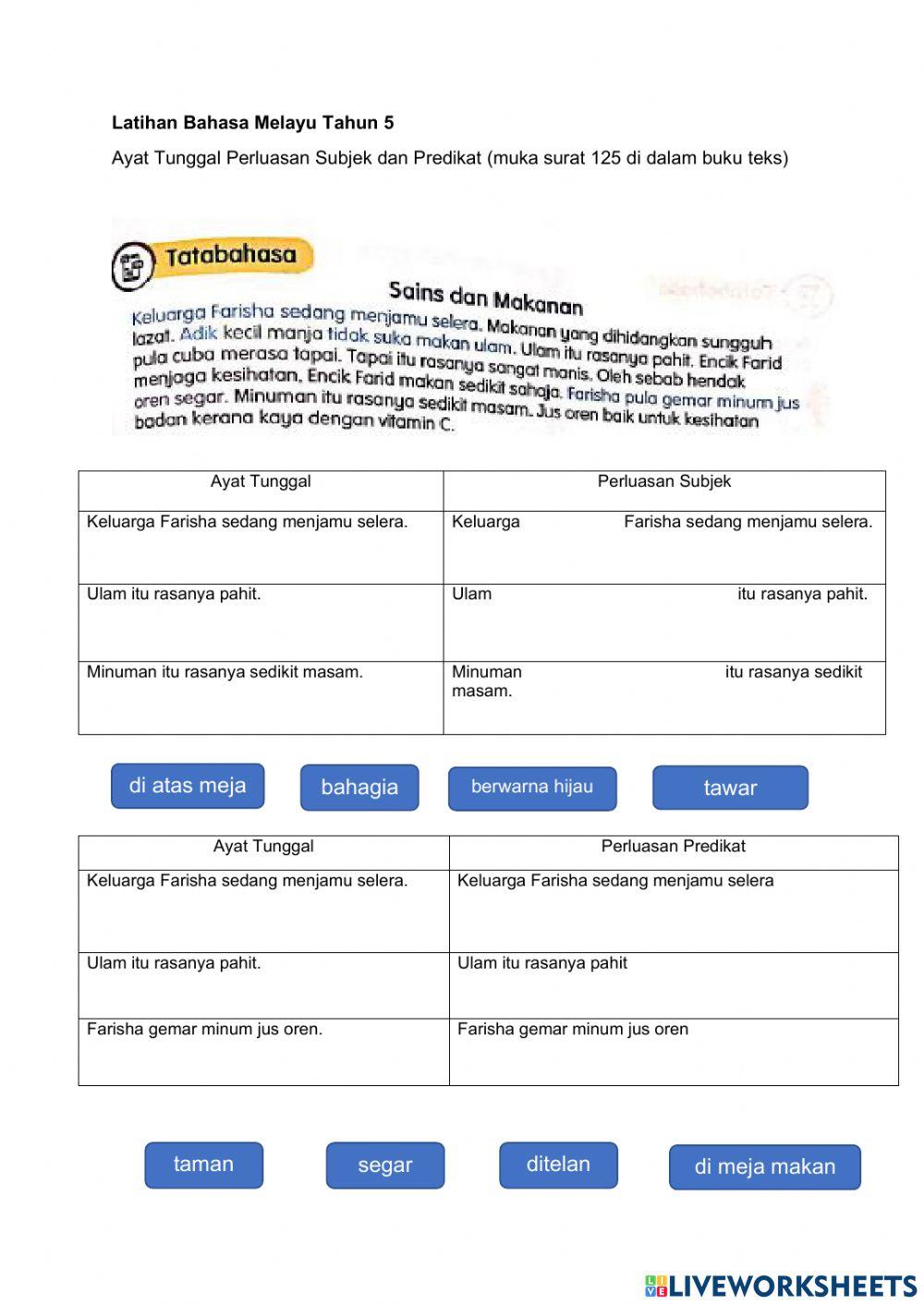 Ayat Tunggal Perluasan Subjek dan Predikat