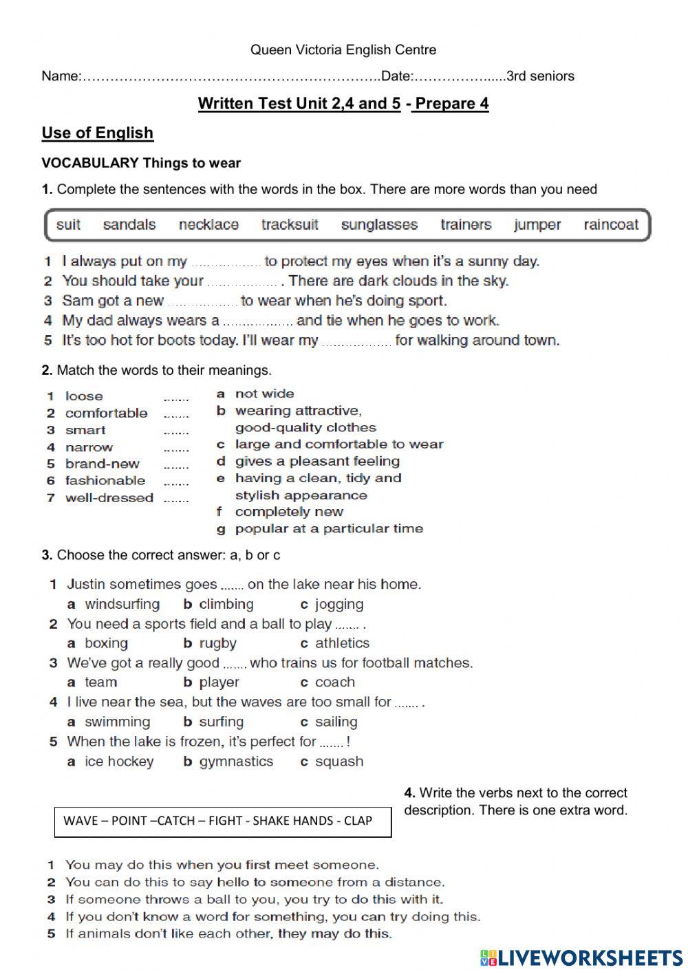 3rd Seniors Test units 2, 4 and 5