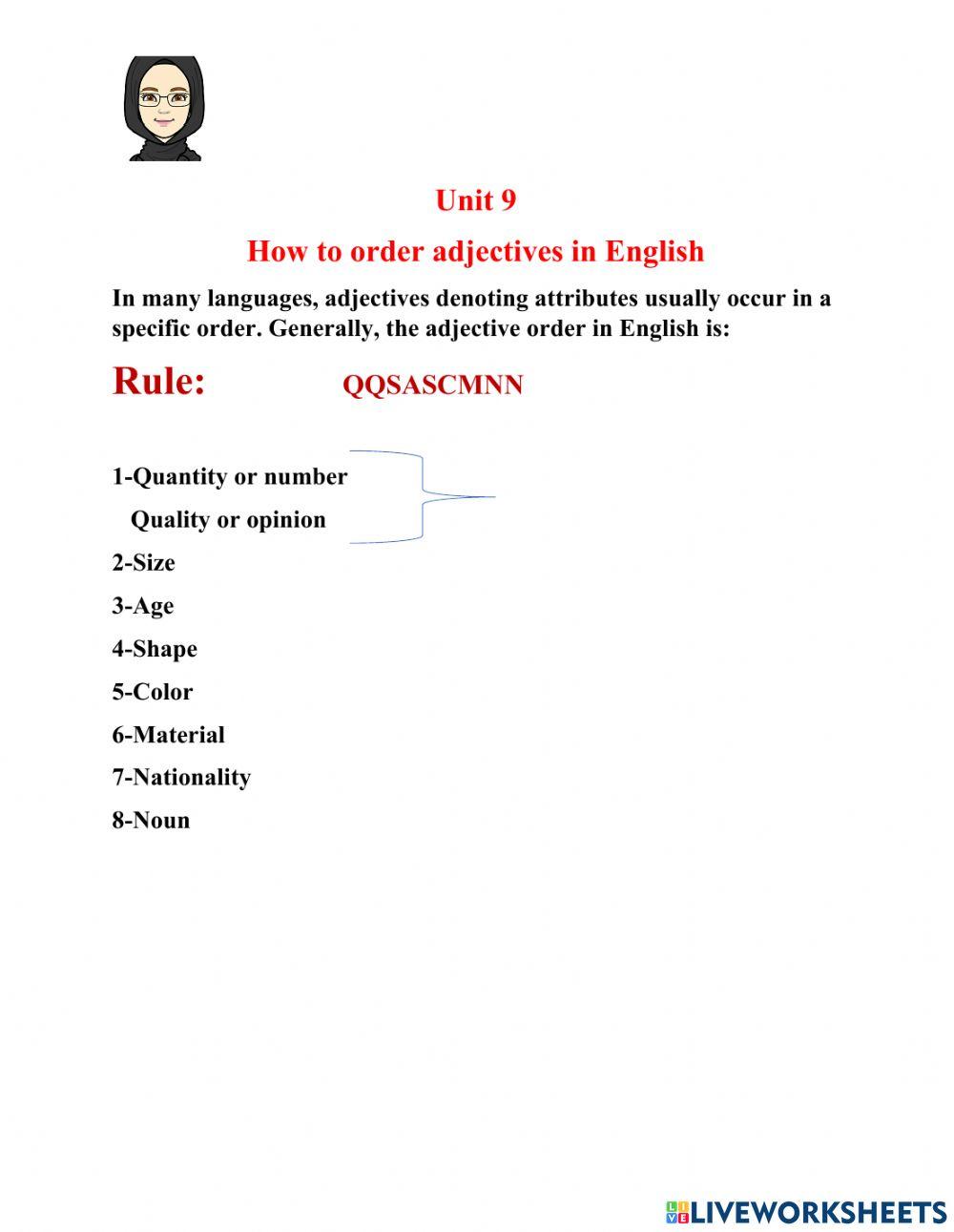 The order of Adjectives