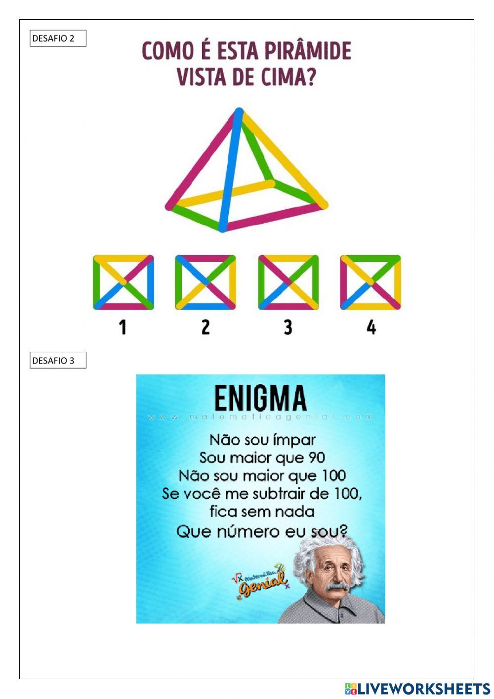 Desafios lógicos 1, 2 e 3