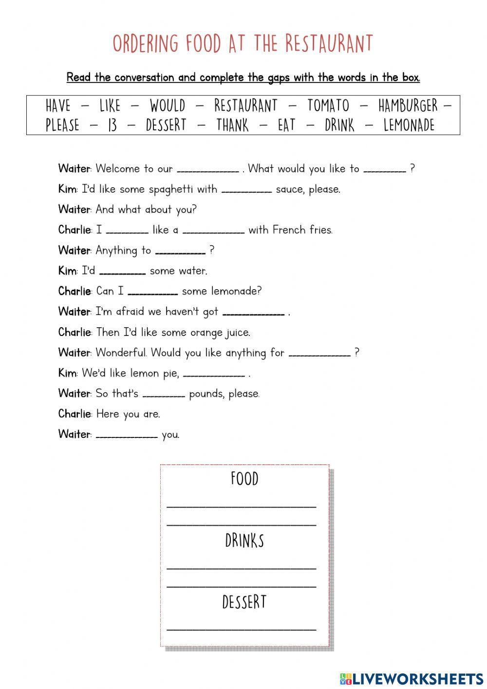 Ordering food - at the restaurant Ordering food - at the restaurant