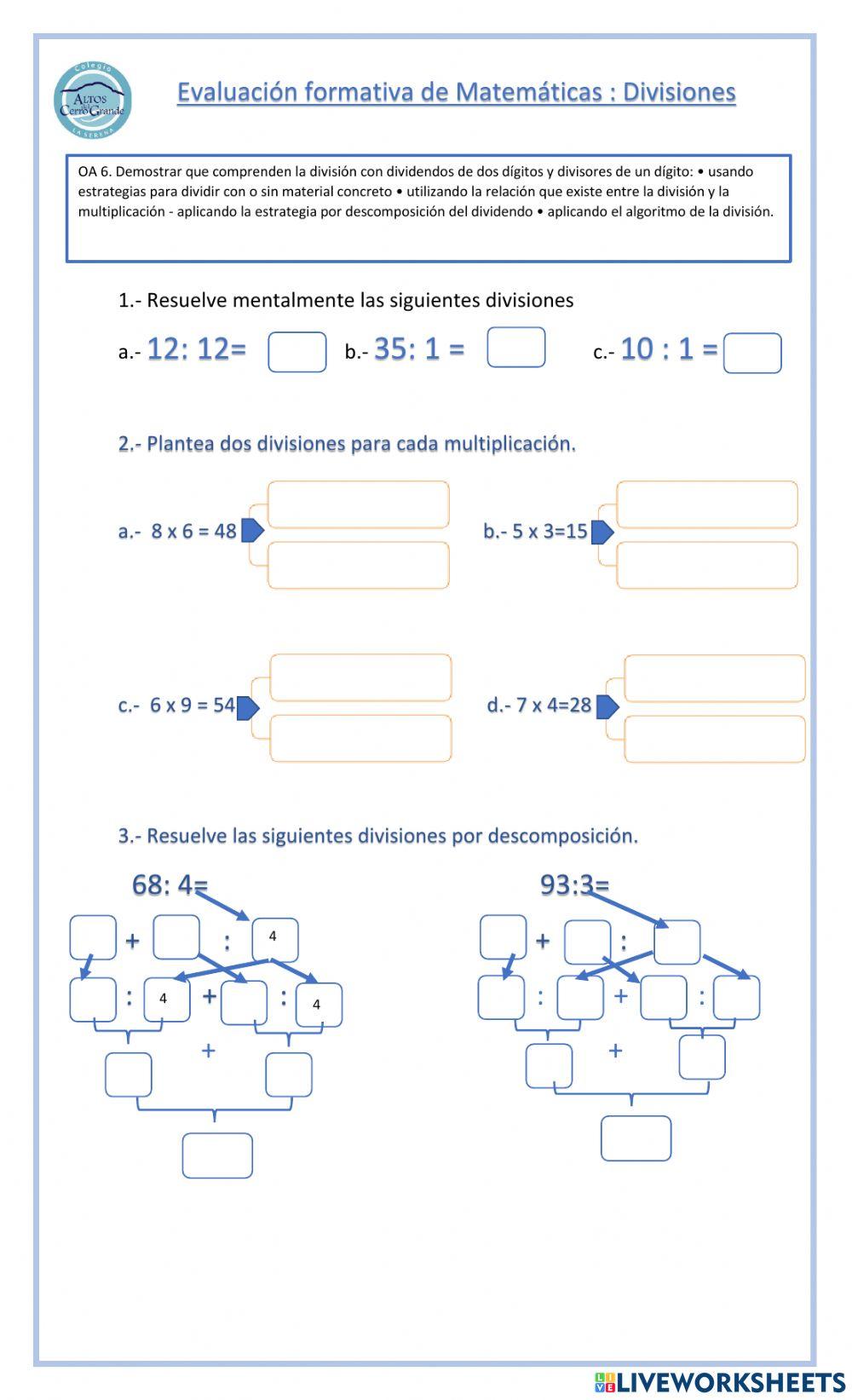 Ficha de divisiones 4 básico