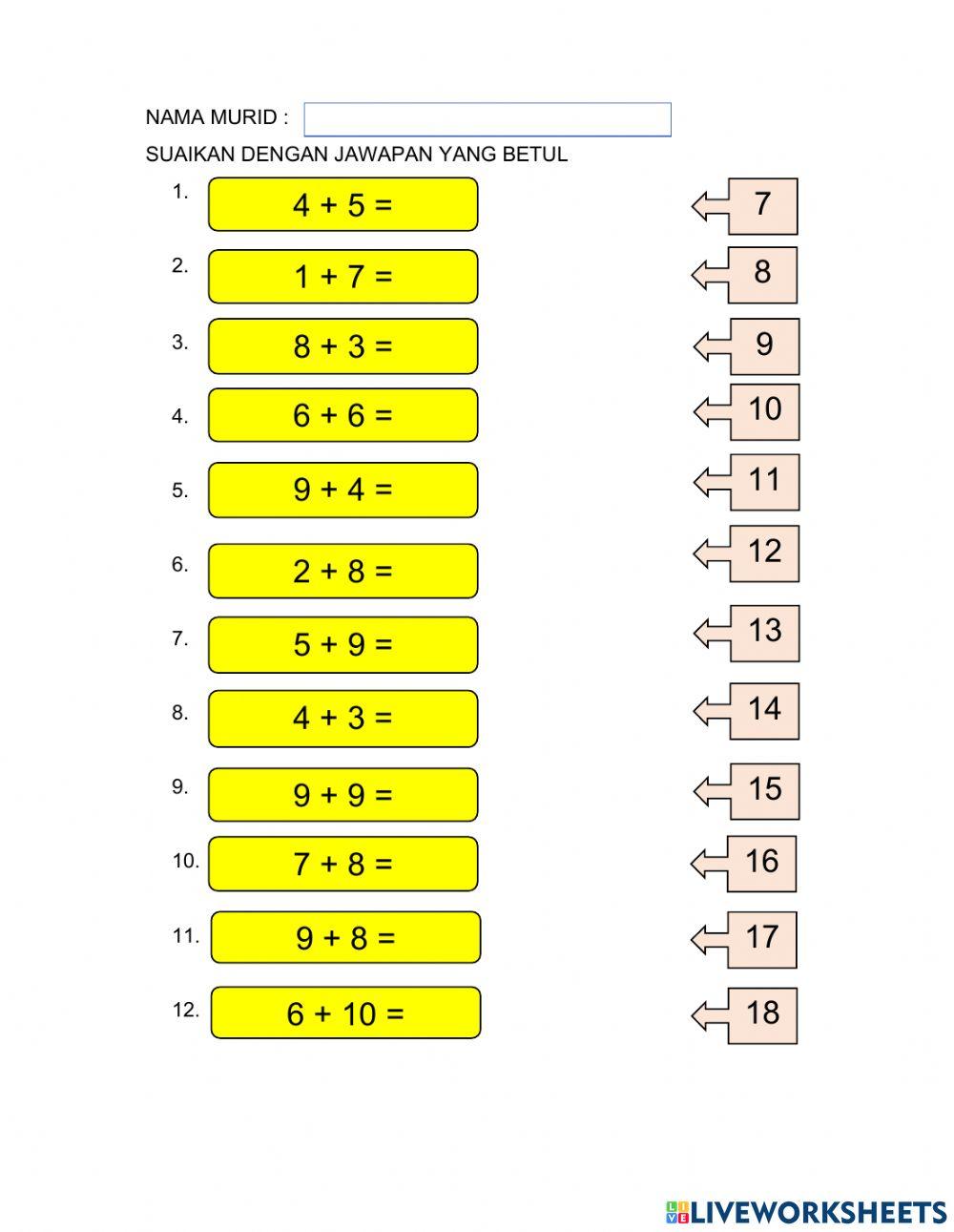 Operasi tambah tahun 1