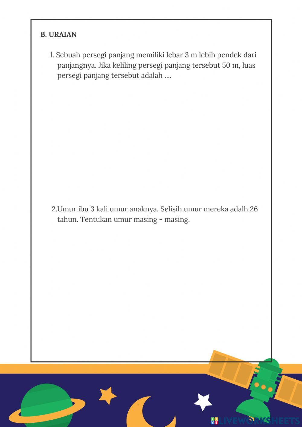 Ulangan Harian Persamaan Linear Satu Variabel