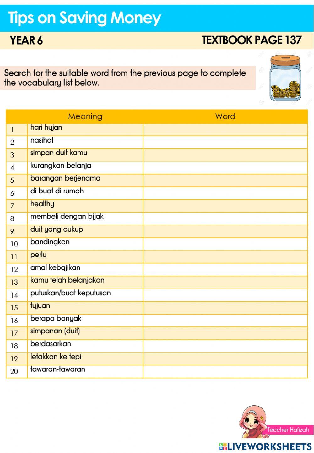 KSSR Year 6 Textbook page 137 -Tips on Saving Money