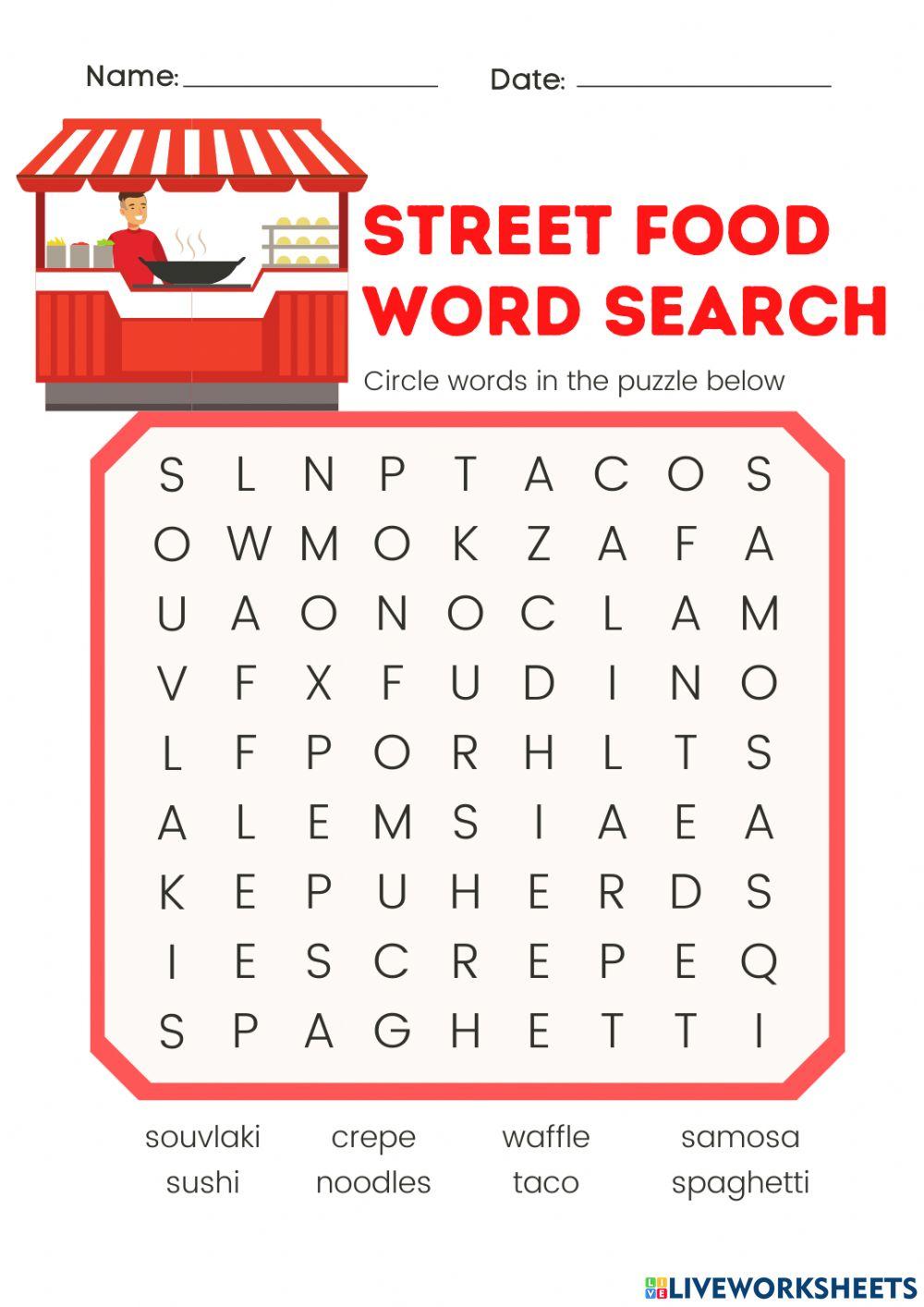 Street Food word search