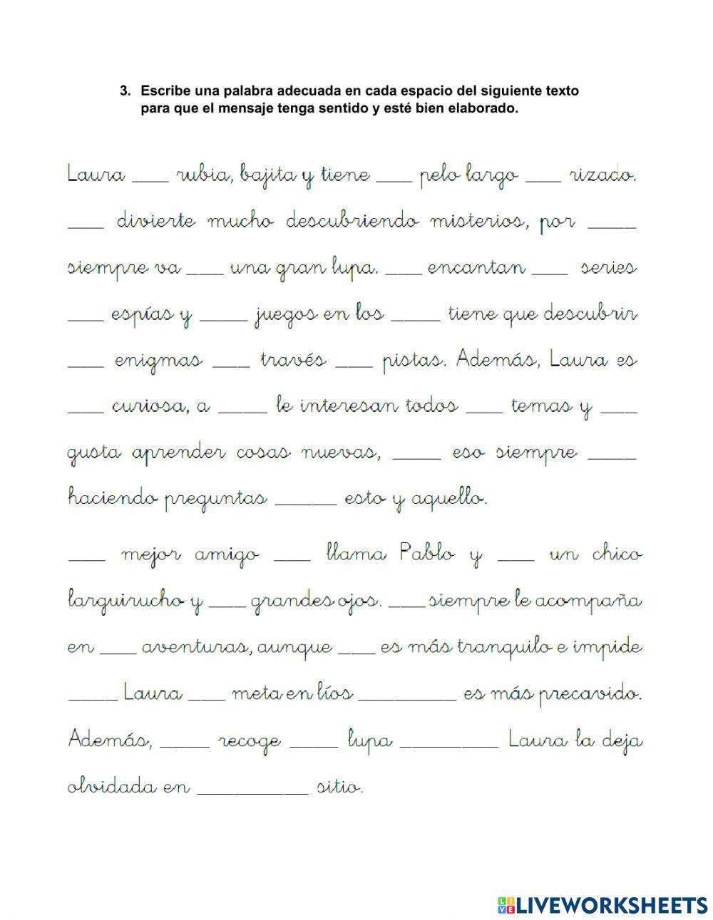 Evaluación de lenguaje, comprensión lectora