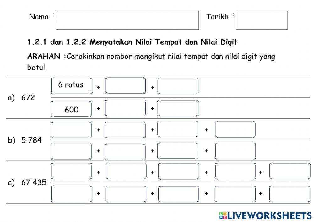 1.2.1 & 1.2.2 Menyatakan nilai tempat dan nilai digit