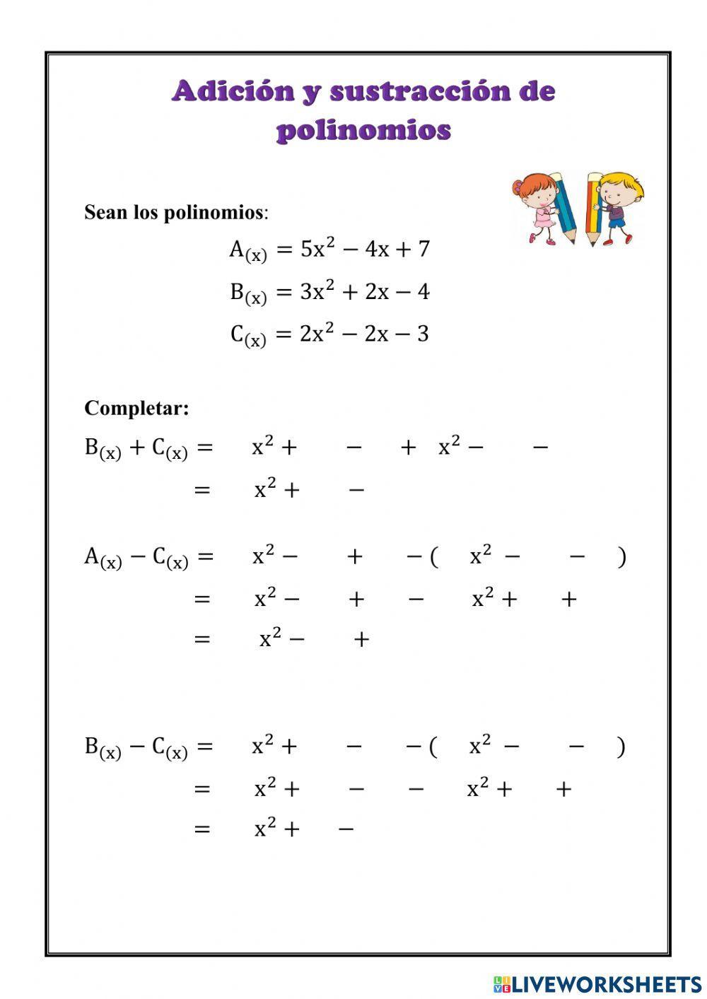 Adición y sustracción de polinomios