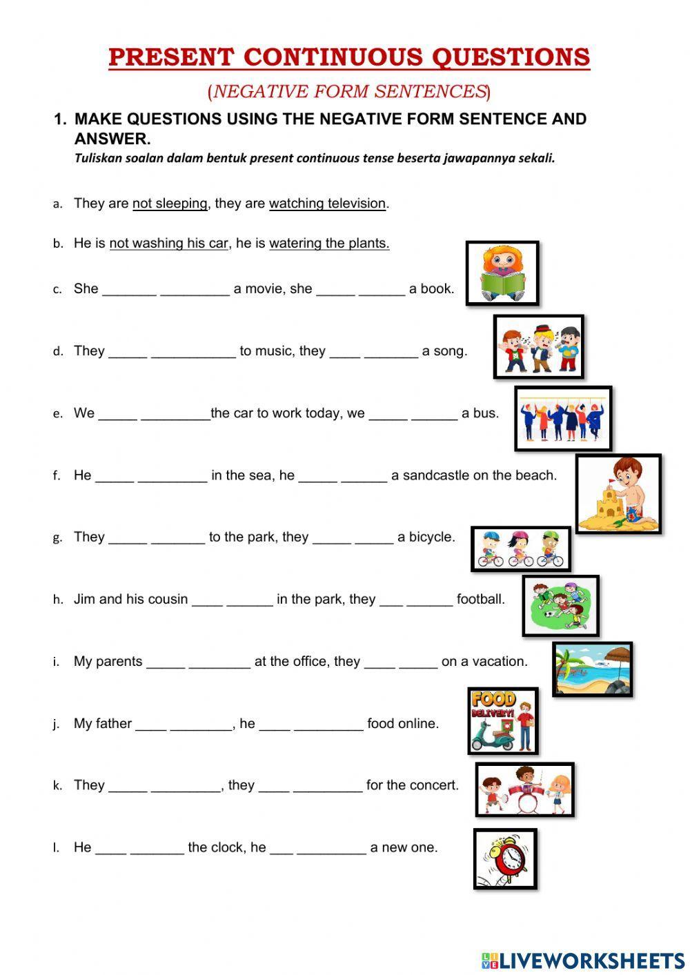 Present continuous tense (negative forms)