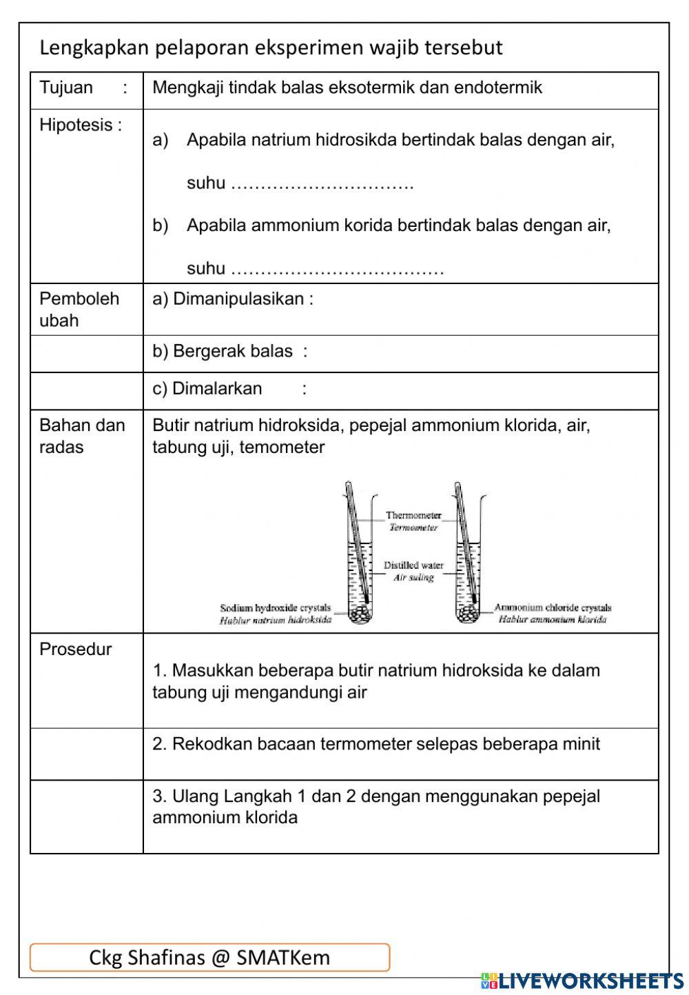 Ekperimen tindak balas endotermik dan eksotermik