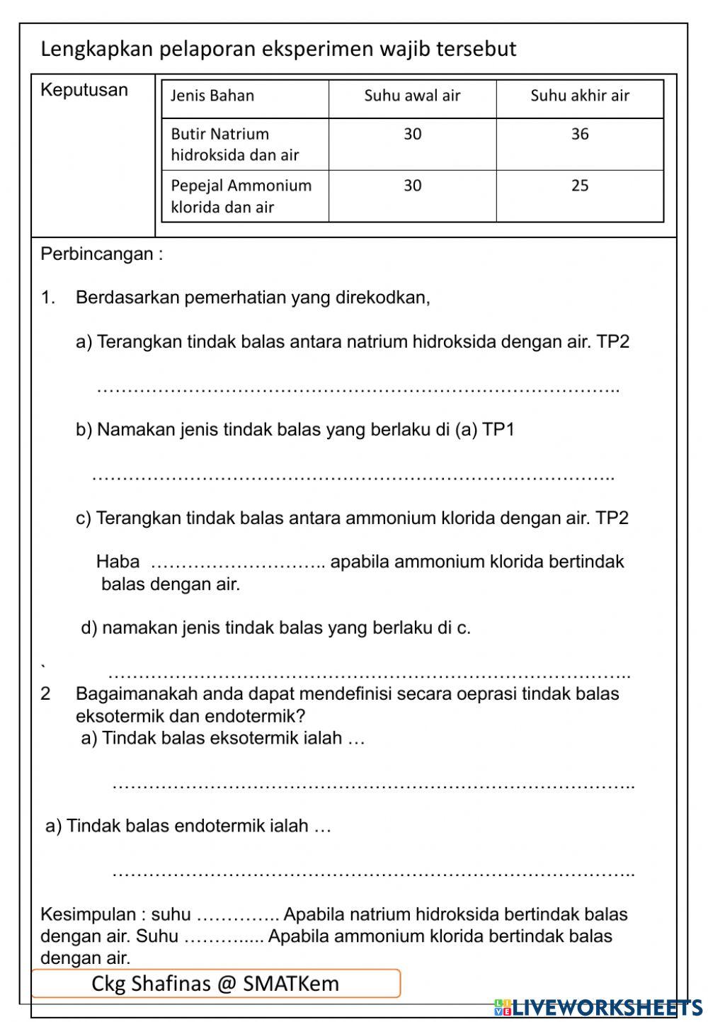 Ekperimen tindak balas endotermik dan eksotermik