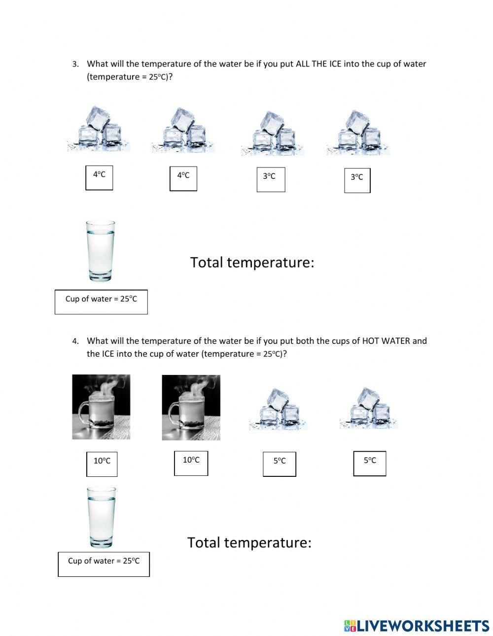 Heat energy Year 4 worksheet LA
