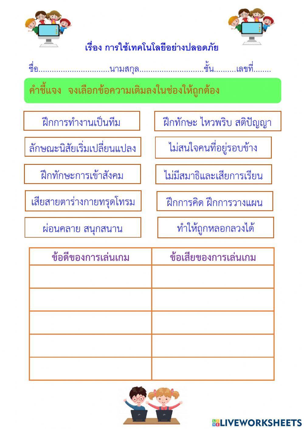 เรื่อง การใช้เทคโนโลยีอย่างปลอดภัย