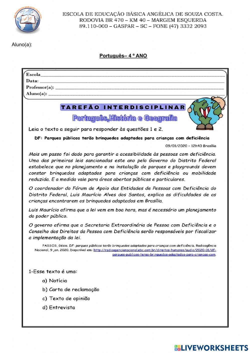 Tarefão Interdisciplinar