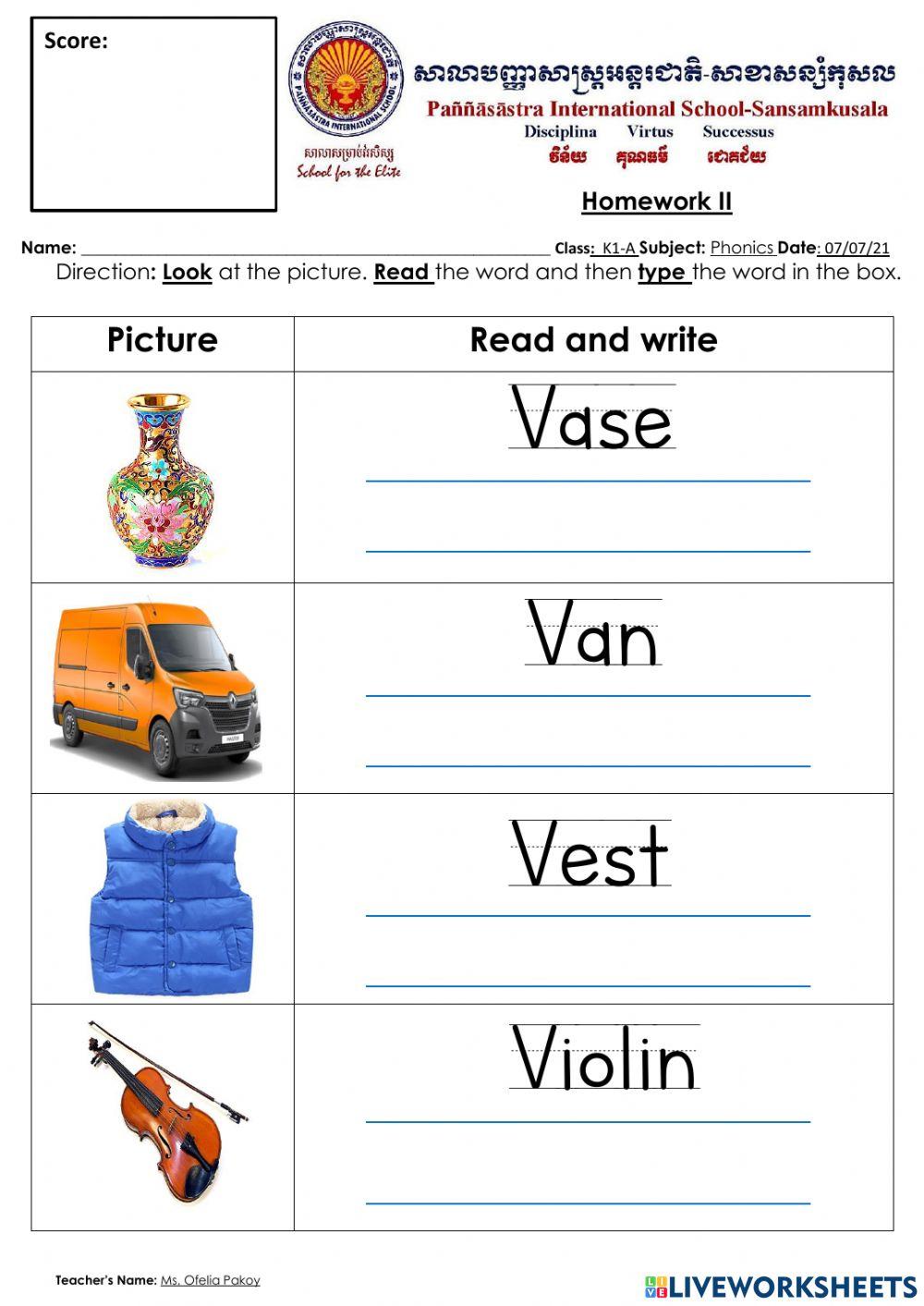 Letter Vv interactive activity Live Worksheets