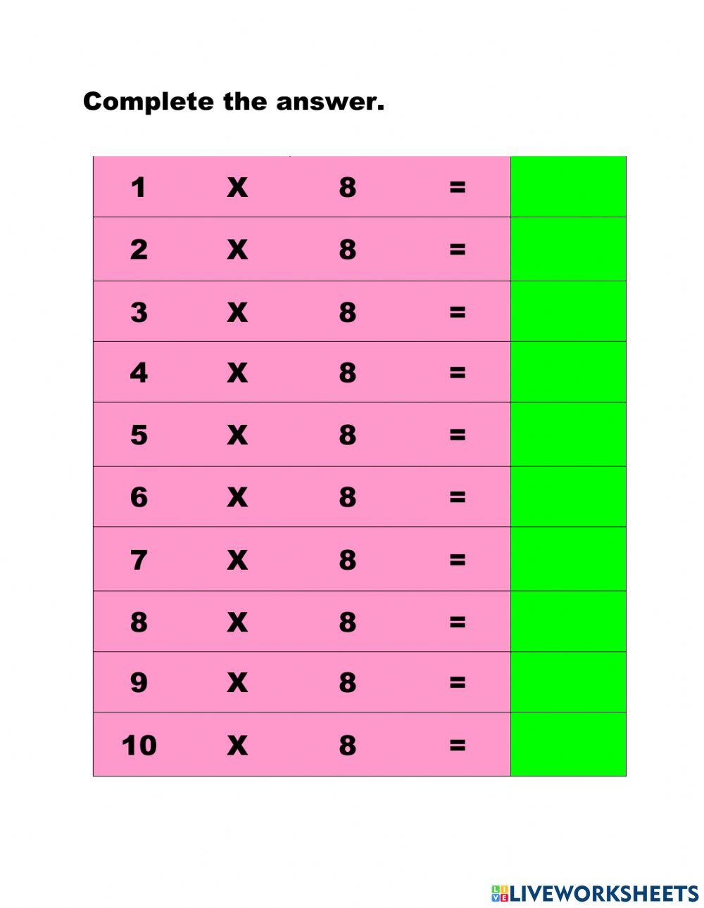 Multiplication (8) worksheet Live Worksheets