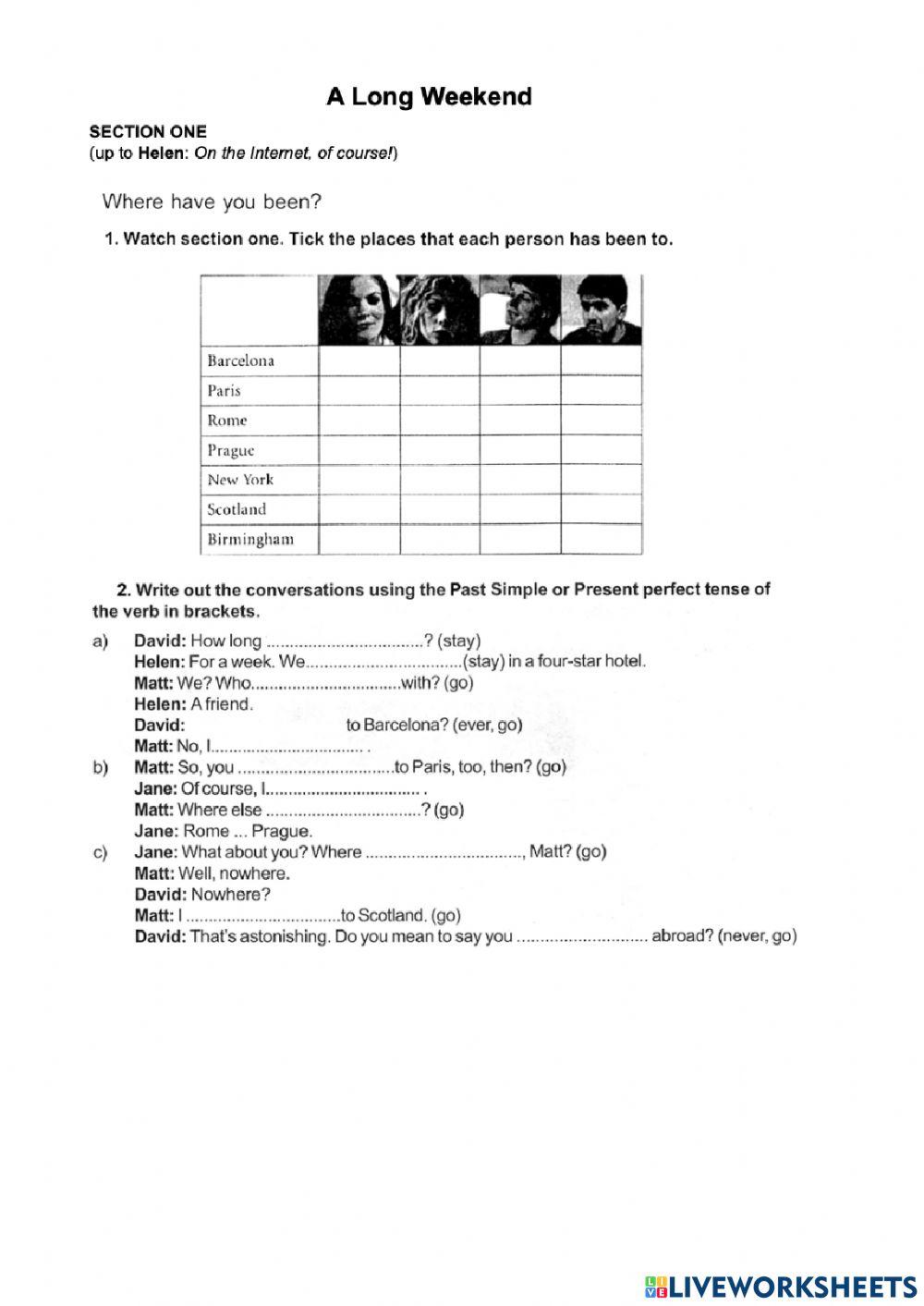 New Headway A long weekend