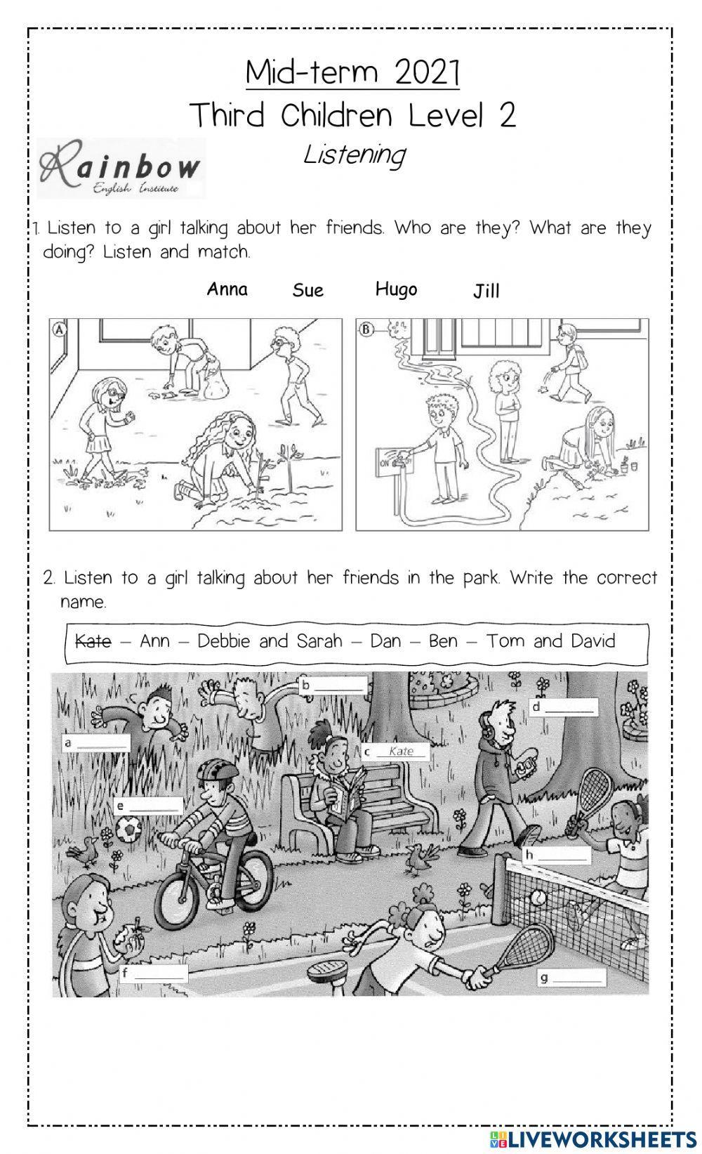 Listening exam Midterm 3rd children level 2