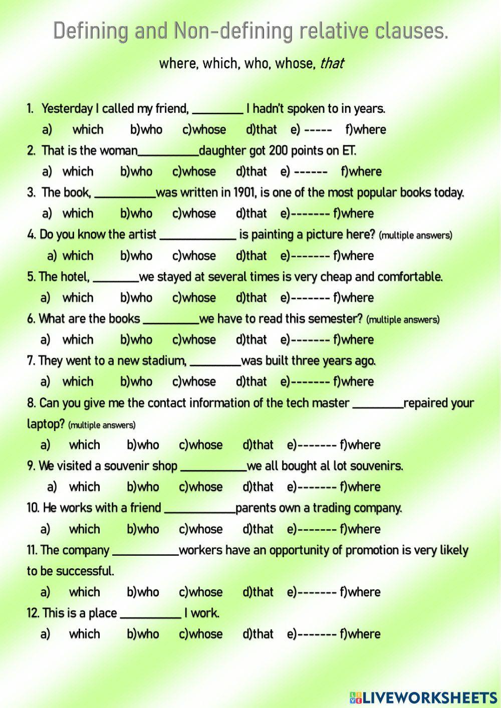 Defining and non-defining  relative clauses