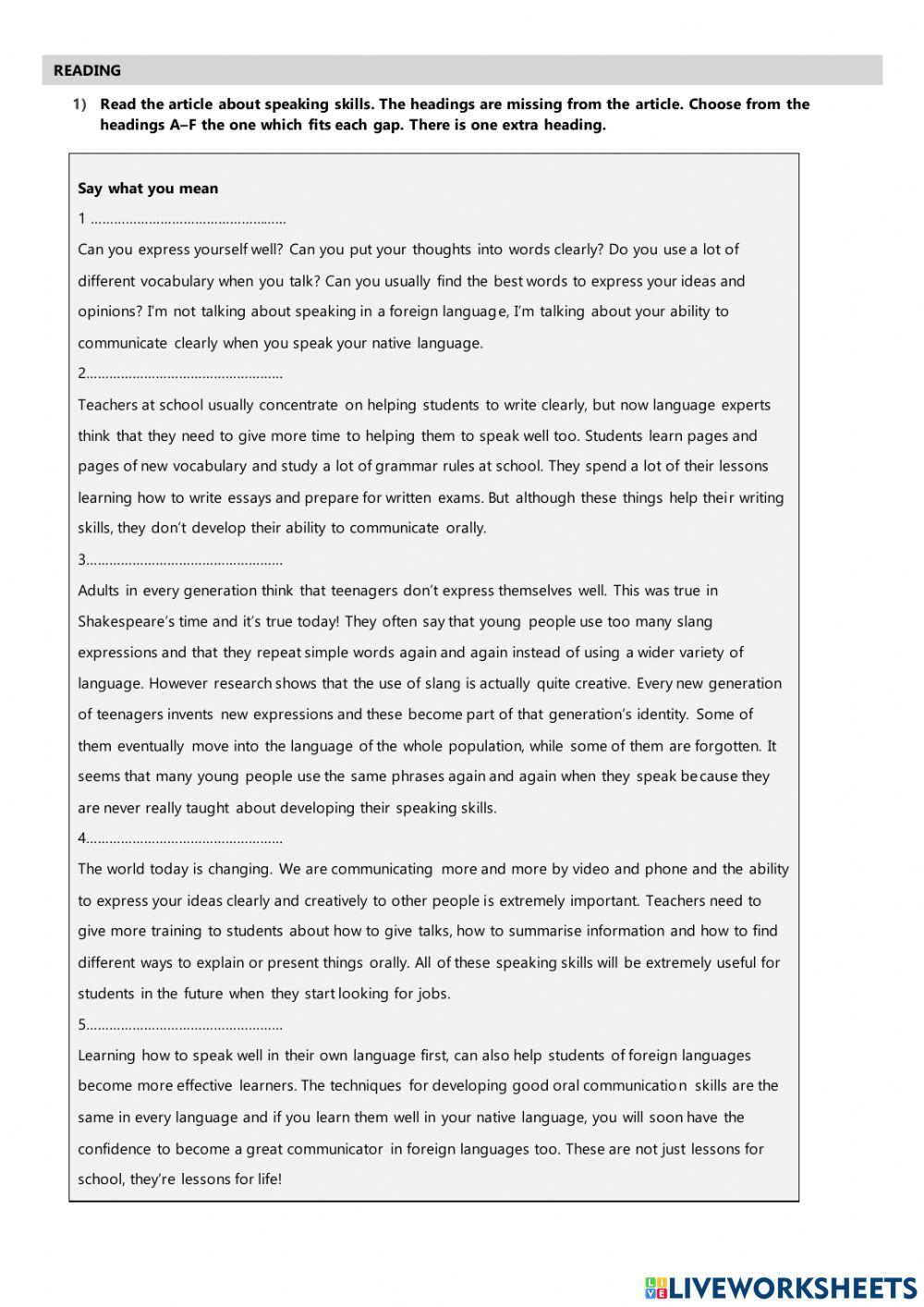 Mid-term test - units 1 to 3 - gold experience b1