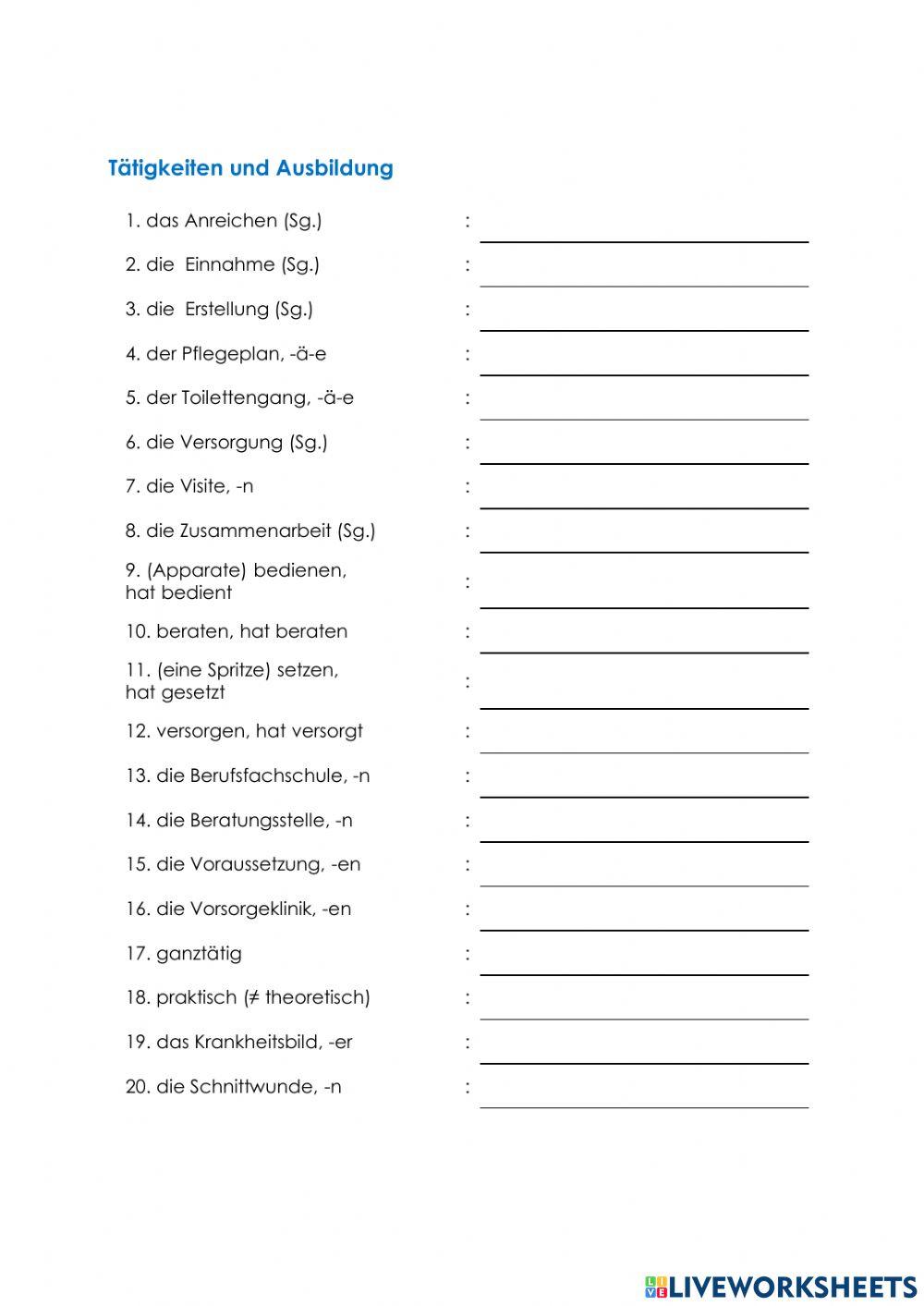 Pflege Wortschatz 23